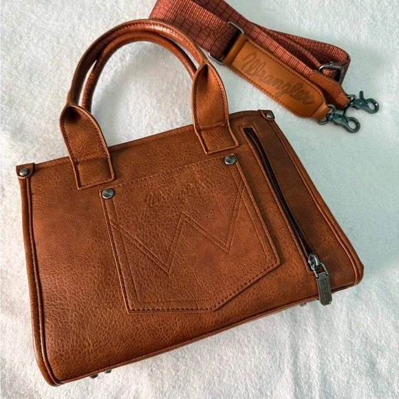 Wrangler Tan Leather Satchel Conceal Carry - Picture 5 of 10